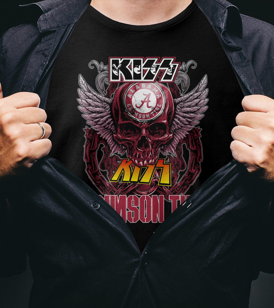 Kiss Alabama Crimson Tide Skull Wings Chain T-Shirt