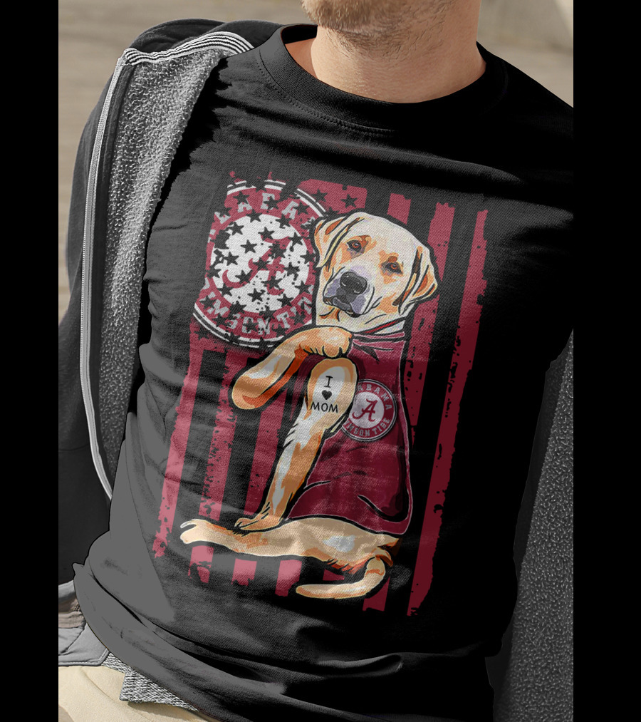 Labrador Retriever I Love Mom Alabama Crimson Tide Flag T-Shirt