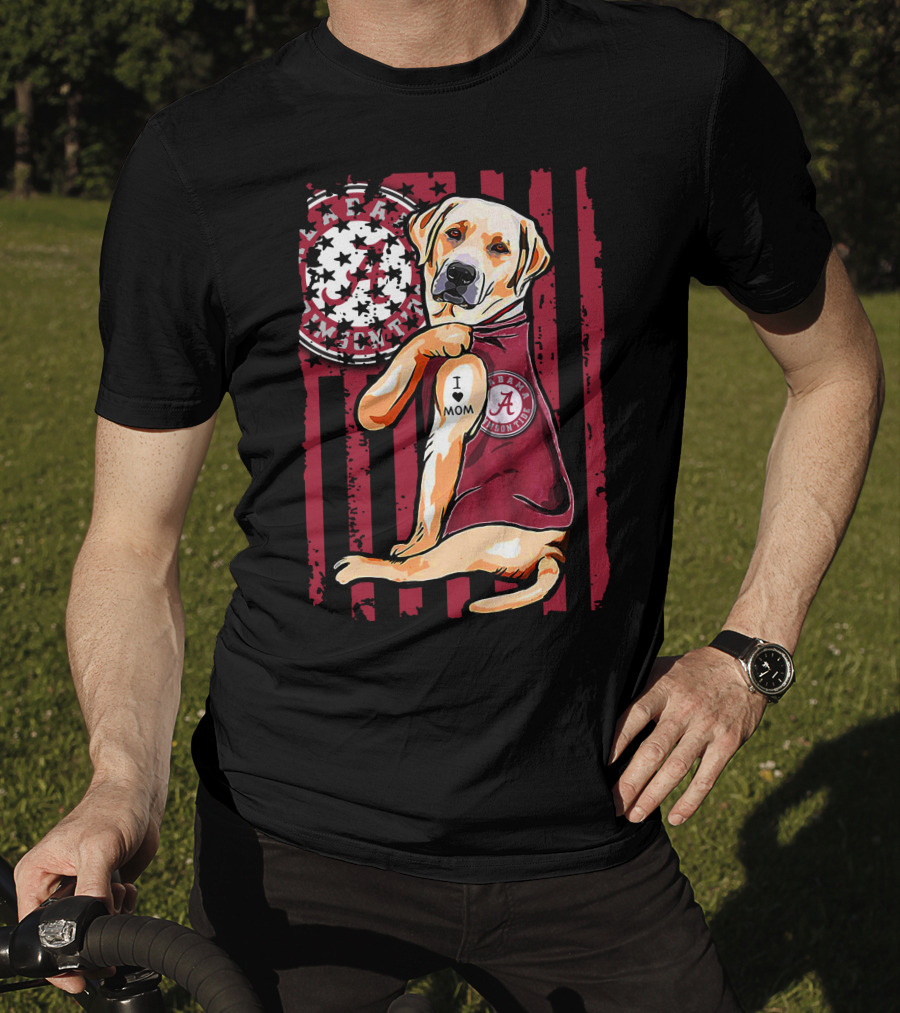 Labrador Retriever I Love Mom Alabama Crimson Tide Flag T-Shirt