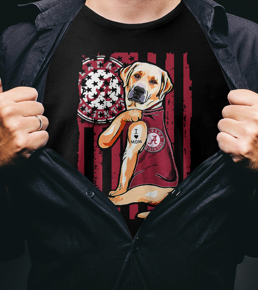 Labrador Retriever I Love Mom Alabama Crimson Tide Flag T-Shirt