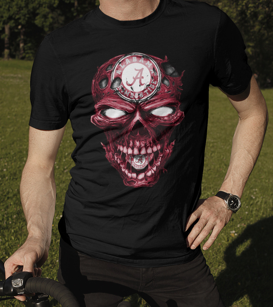 Skull V2 Alabama Crimson Tide A Logo Grinning Red Eyes T-Shirt