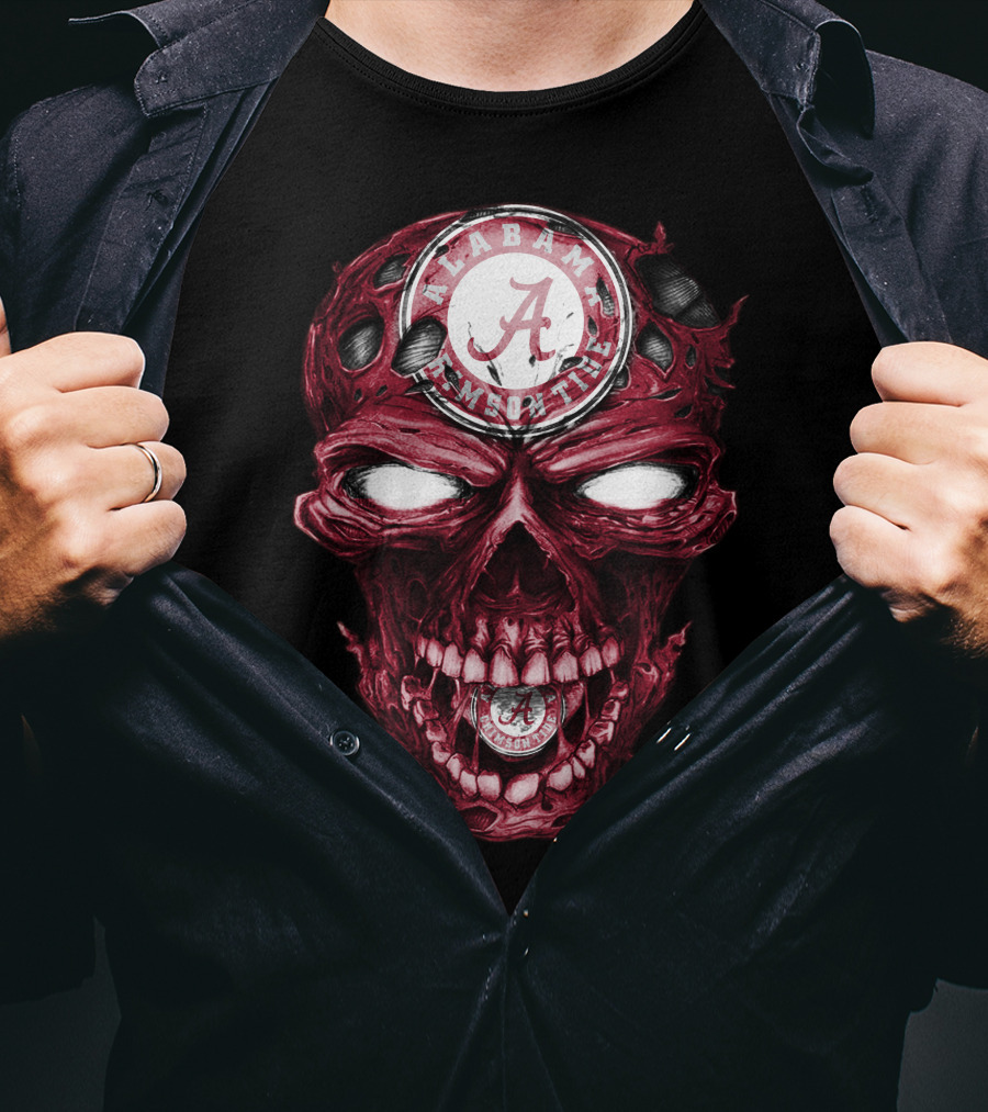 Skull V2 Alabama Crimson Tide A Logo Grinning Red Eyes T-Shirt