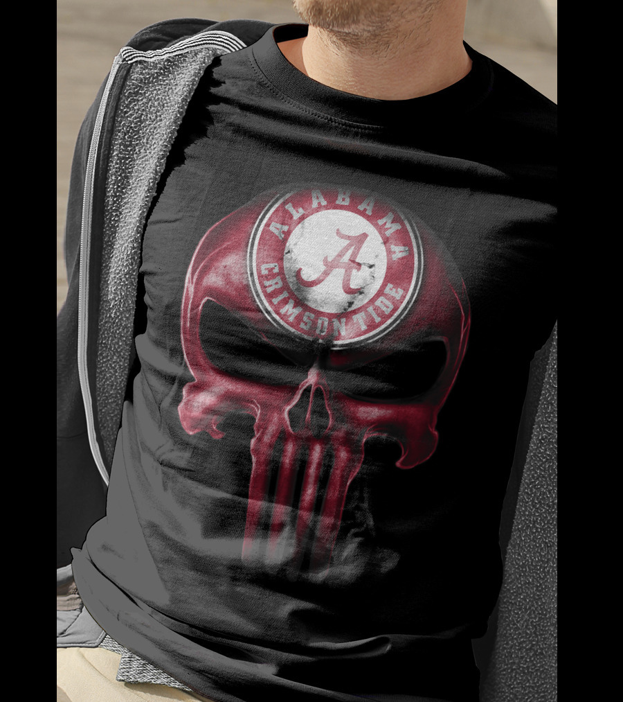 Skull Alabama Crimson Tide Logo Punisher Style T-Shirt