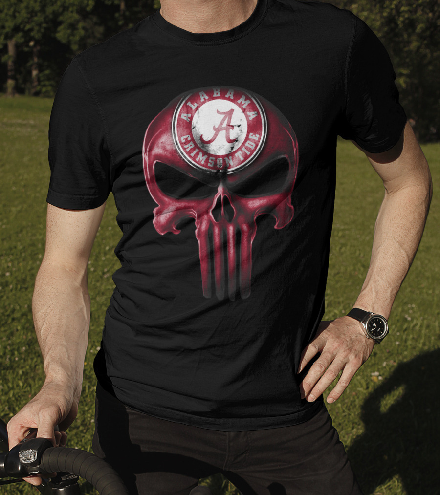 Skull Alabama Crimson Tide Logo Punisher Style T-Shirt