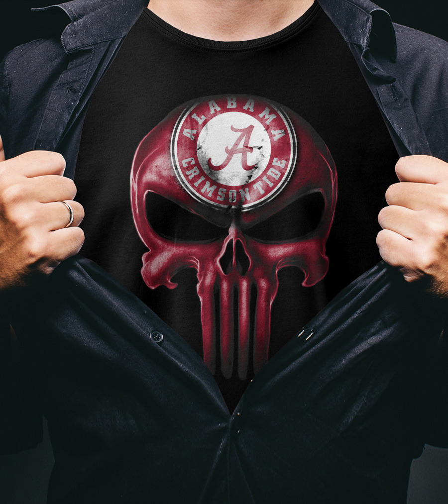 Skull Alabama Crimson Tide Logo Punisher Style T-Shirt