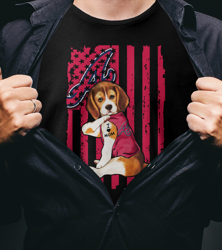 Beagle I Love Mom Atlanta Braves Stripes T-Shirt