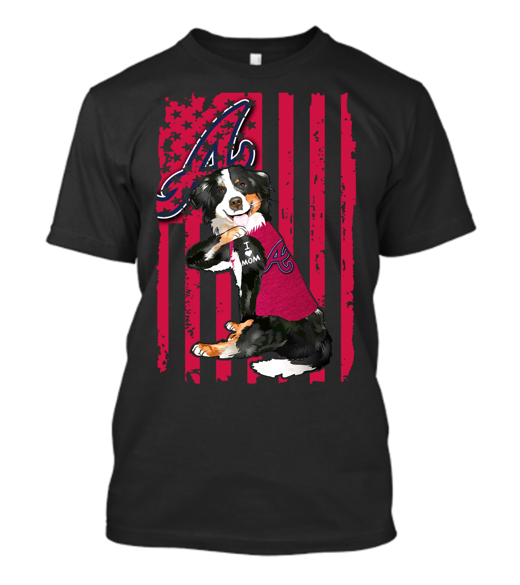 Border Collie I Love Mom Atlanta Braves A American Flag T-Shirt