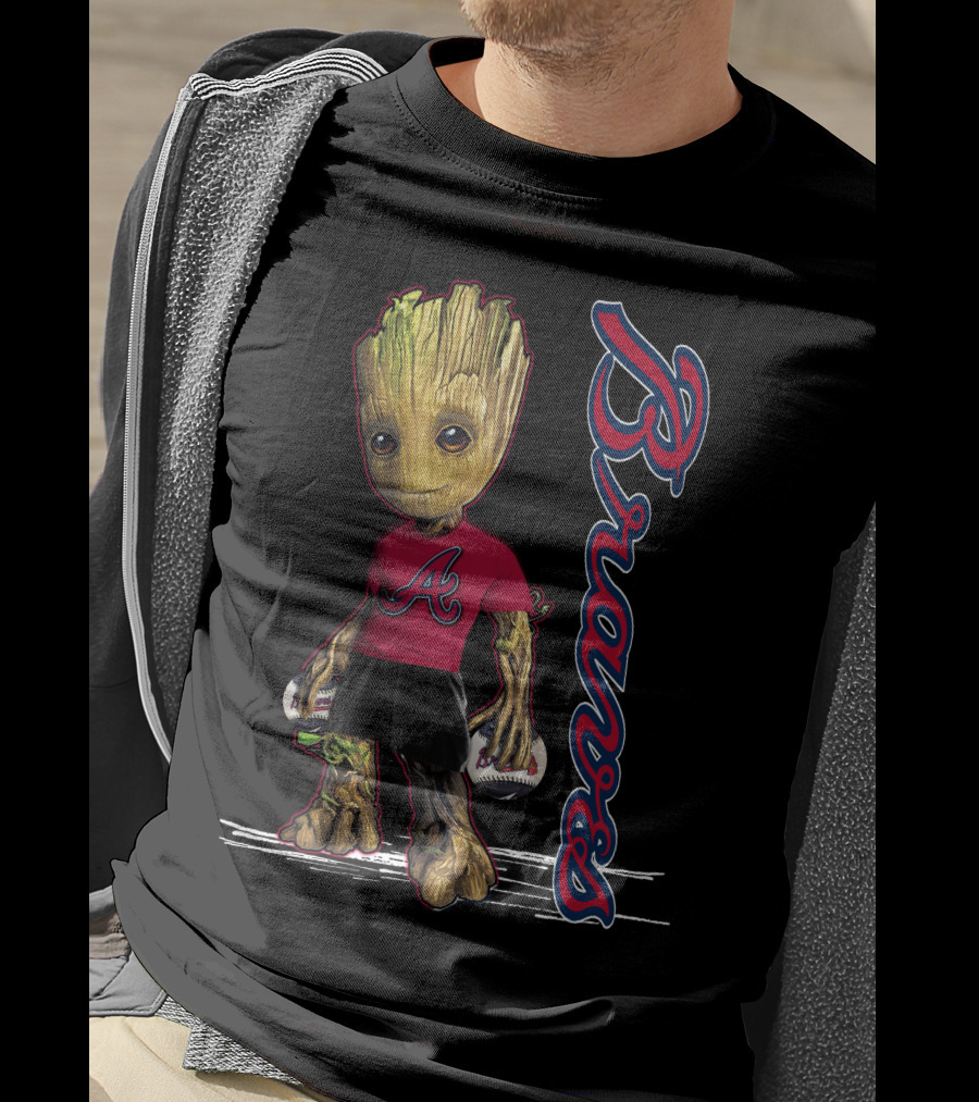 Groot Atlanta Braves Baseball Team Character Crossover T-Shirt