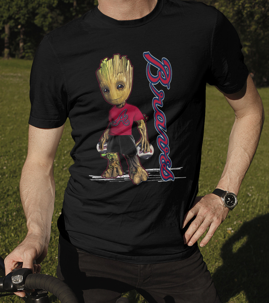 Groot Atlanta Braves Baseball Team Character Crossover T-Shirt
