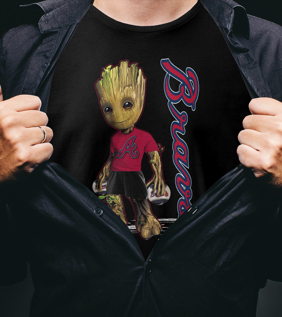 Groot Atlanta Braves Baseball Team Character Crossover T-Shirt