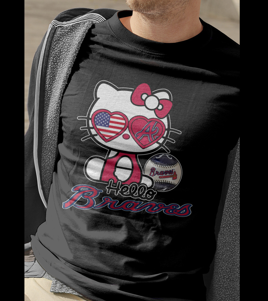 Hello Kitty Braves Patriotic Heart Baseball T-Shirt