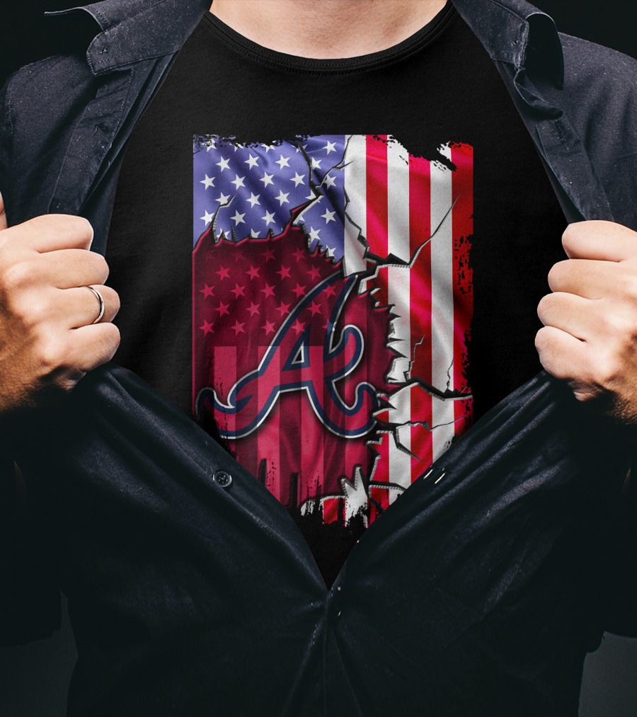 Flag V2 Atlanta Braves American Flag Ripped Baseball T-Shirt