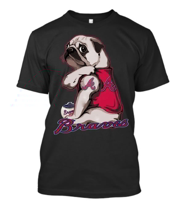Pug Wearing Braves Jersey With Baseball And Double A T-Shirt