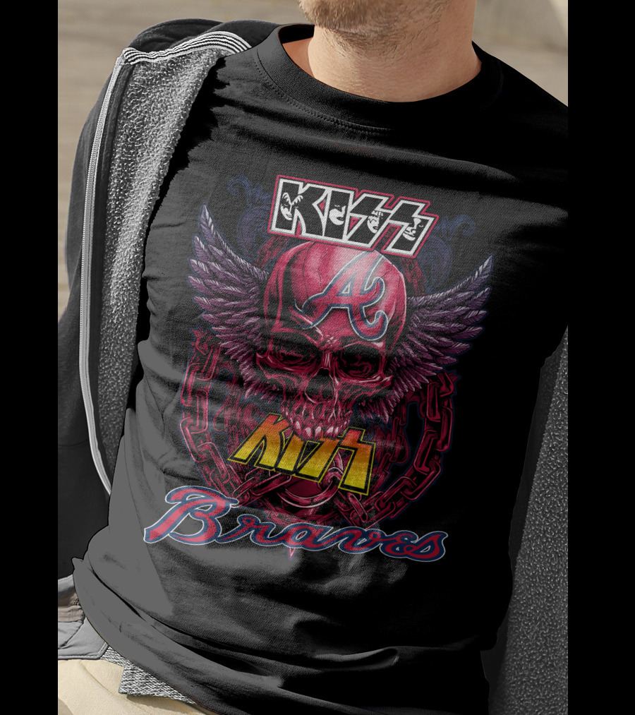 Kiss Atlanta Braves Skull Logo With Wings And Chains T-Shirt