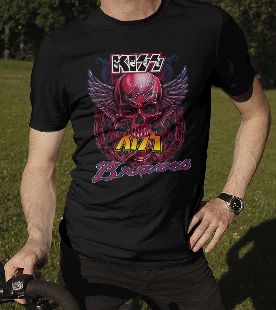 Kiss Atlanta Braves Skull Logo With Wings And Chains T-Shirt