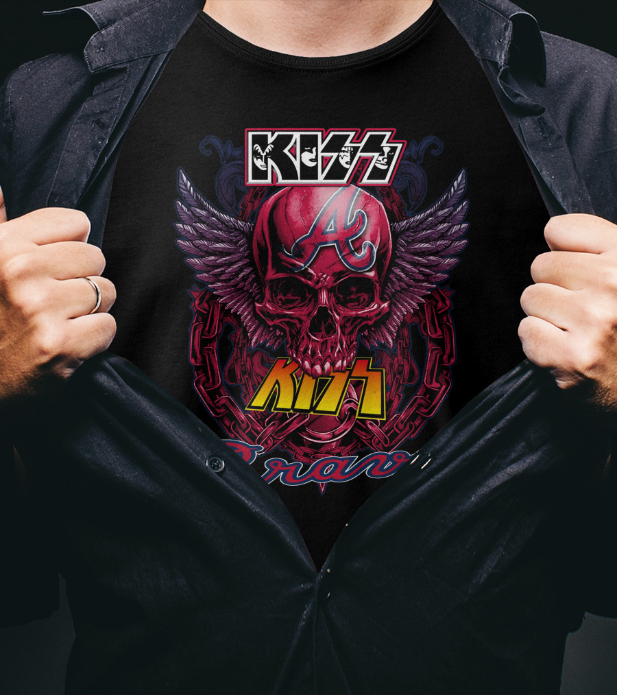 Kiss Atlanta Braves Skull Logo With Wings And Chains T-Shirt