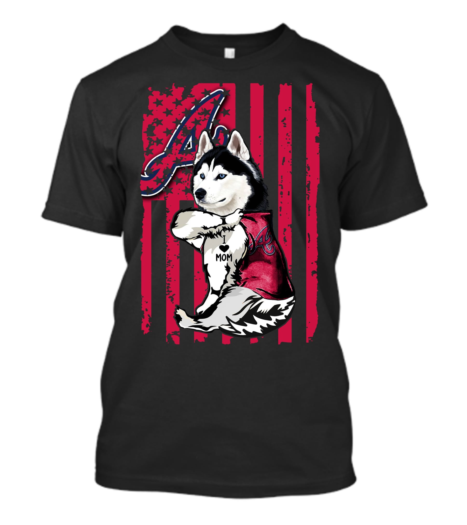 Siberian Husky I Love Mom Atlanta Braves T-Shirt