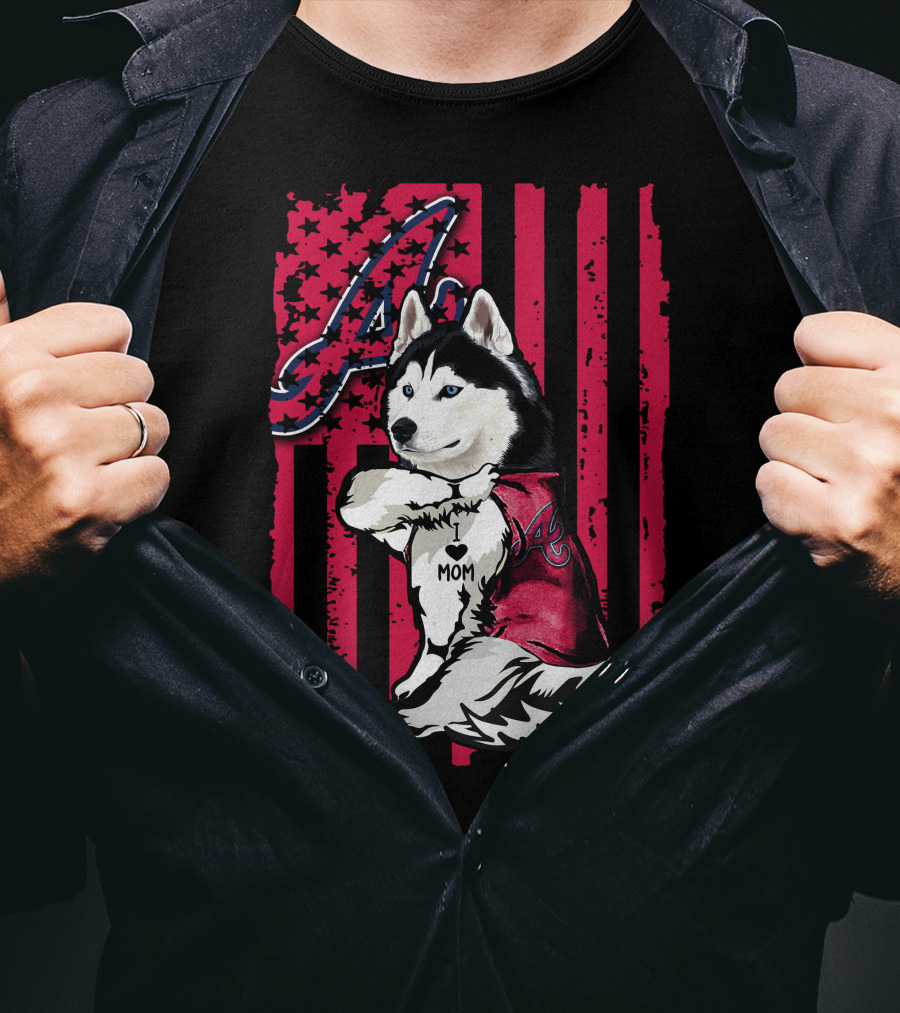 Siberian Husky I Love Mom Atlanta Braves T-Shirt