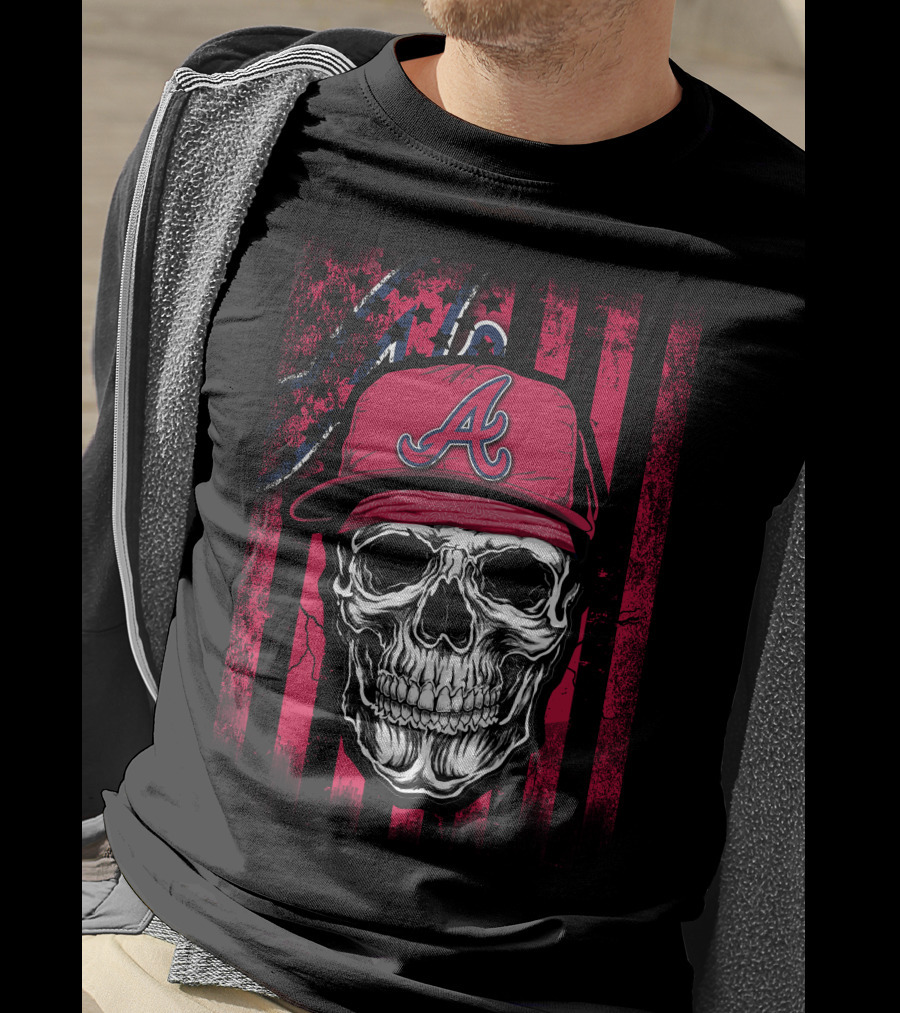 Skull With Atlanta Braves Hat On T-Shirt