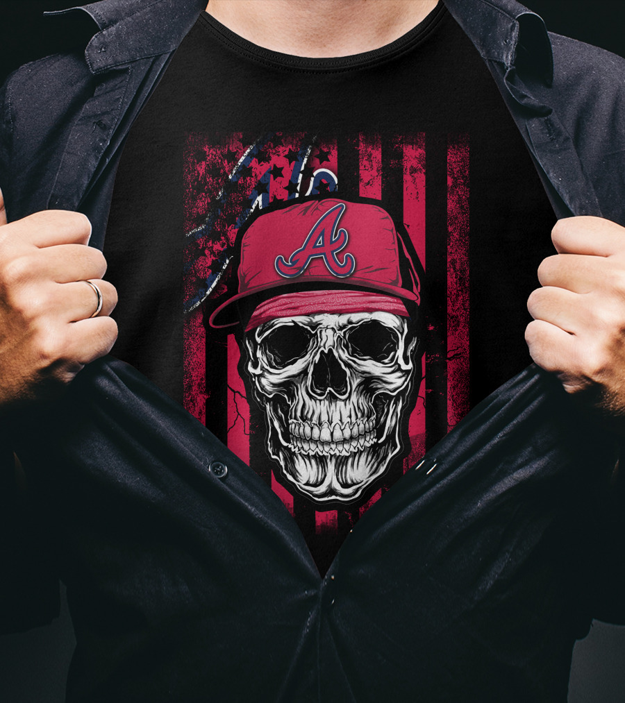 Skull With Atlanta Braves Hat On T-Shirt