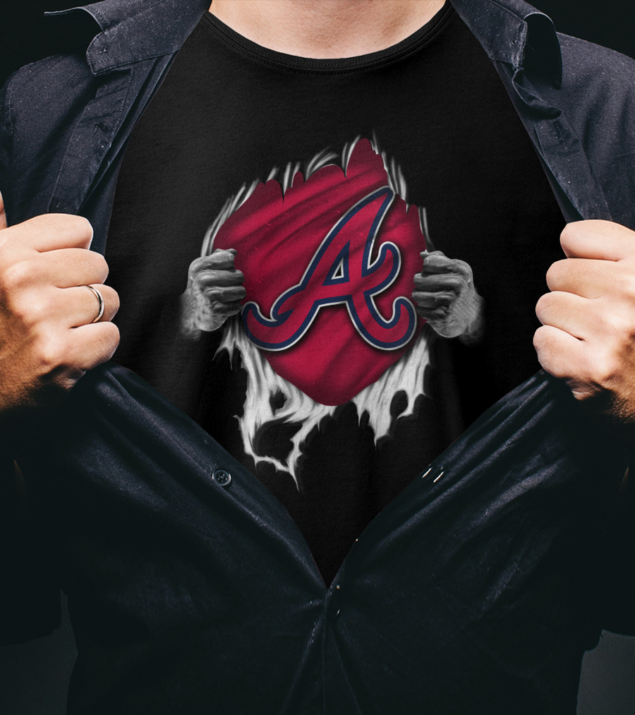 Atlanta Braves Torn Logo Emblem With Hands Peeling T-Shirt