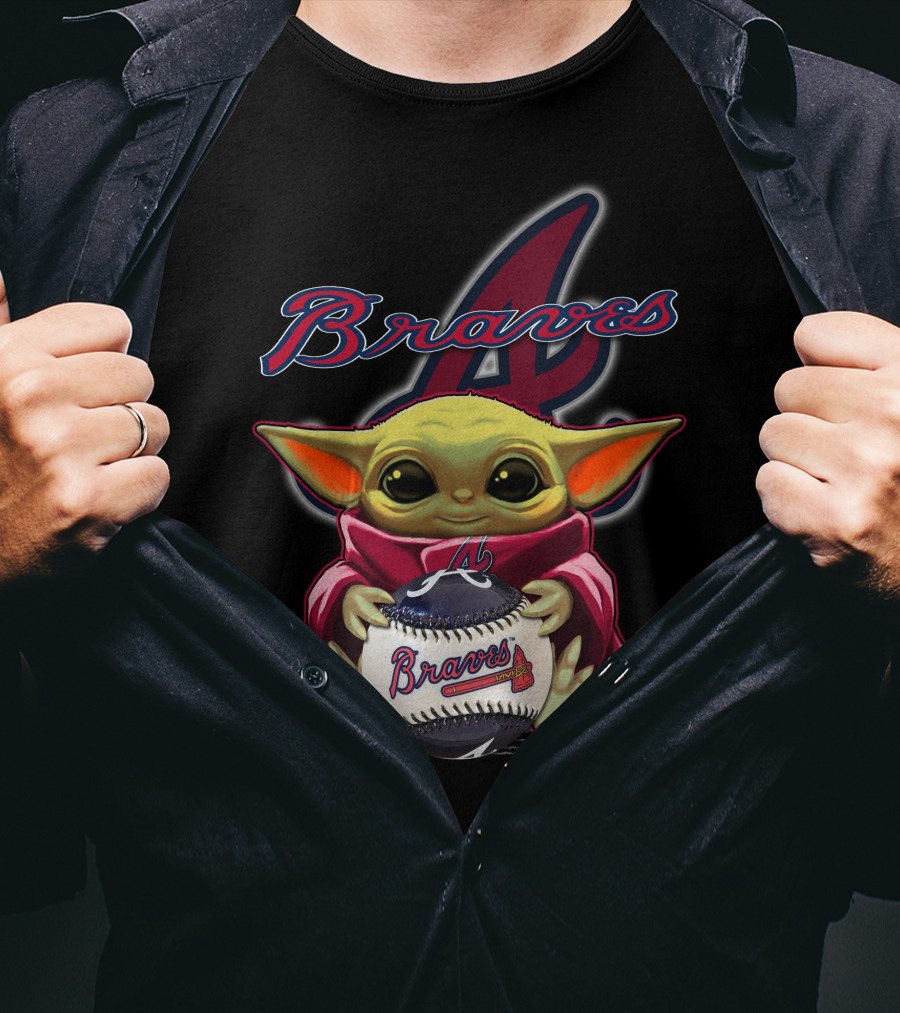 Braves Yoda Holding Baseball With Atlanta Braves T-Shirt