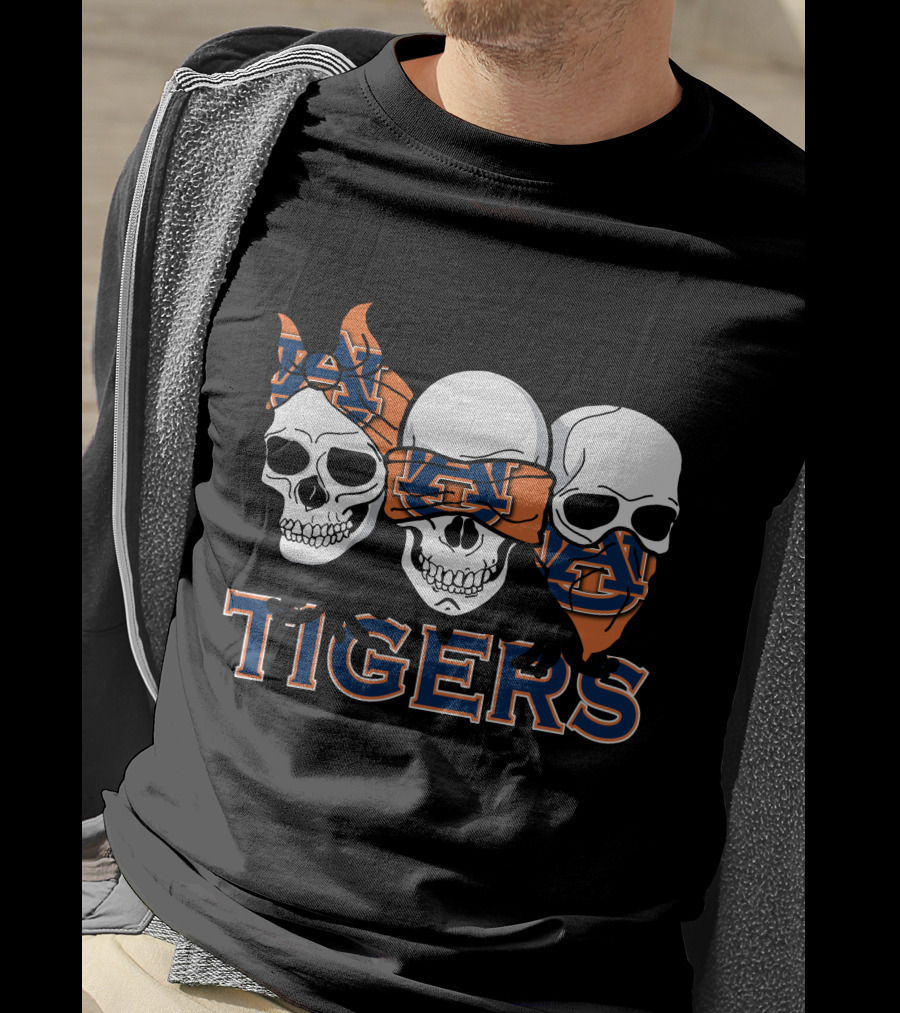 Auburn Tigers Skull Trio With Orange And Blue Bandanas T-Shirt