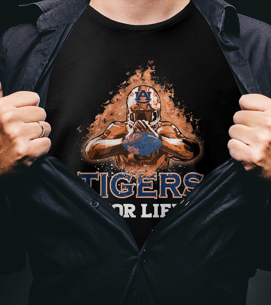 Tigers For Life Auburn Football Flame Helmet T-Shirt