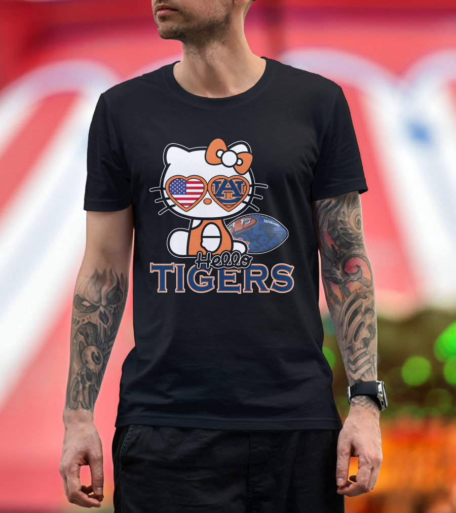 Hello Kitty Auburn Tigers Football American Flag T-Shirt