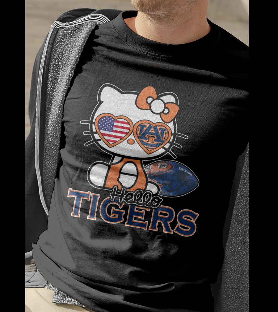 Hello Kitty Auburn Tigers Football American Flag T-Shirt