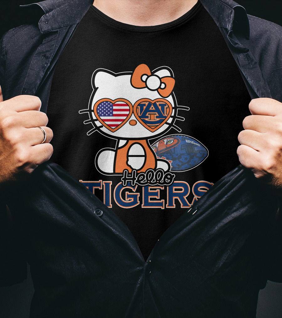 Hello Kitty Auburn Tigers Football American Flag T-Shirt