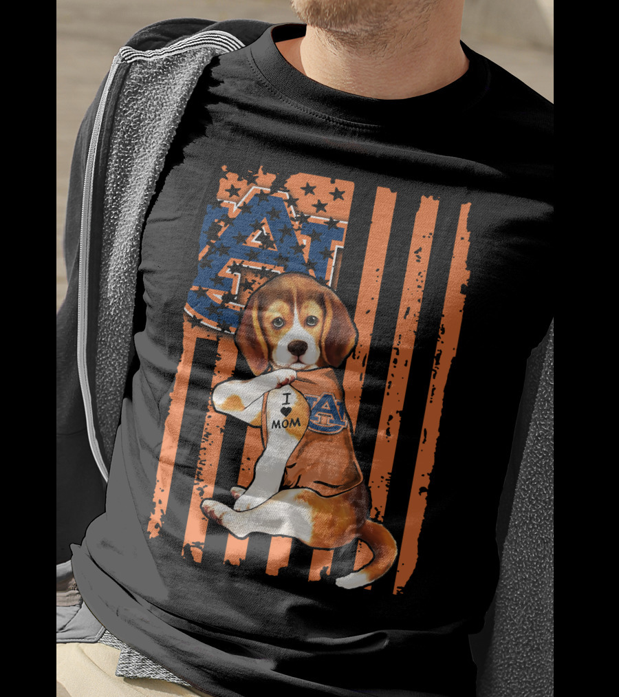 Auburn Tigers Beagle I Love Mom Pawtriotic T-Shirt