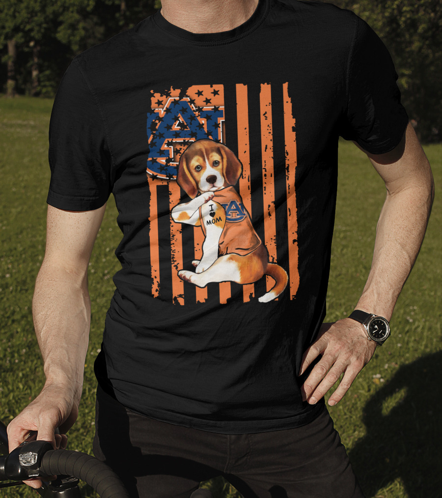 Auburn Tigers Beagle I Love Mom Pawtriotic T-Shirt