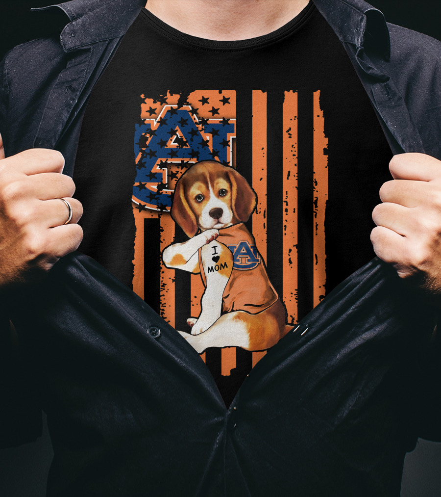 Auburn Tigers Beagle I Love Mom Pawtriotic T-Shirt