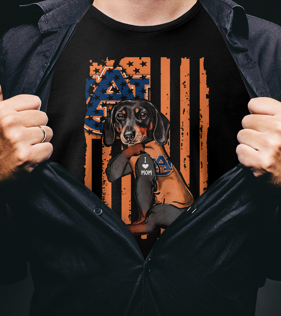 Auburn Tigers Dachshund I Love Mom Flag T-Shirt