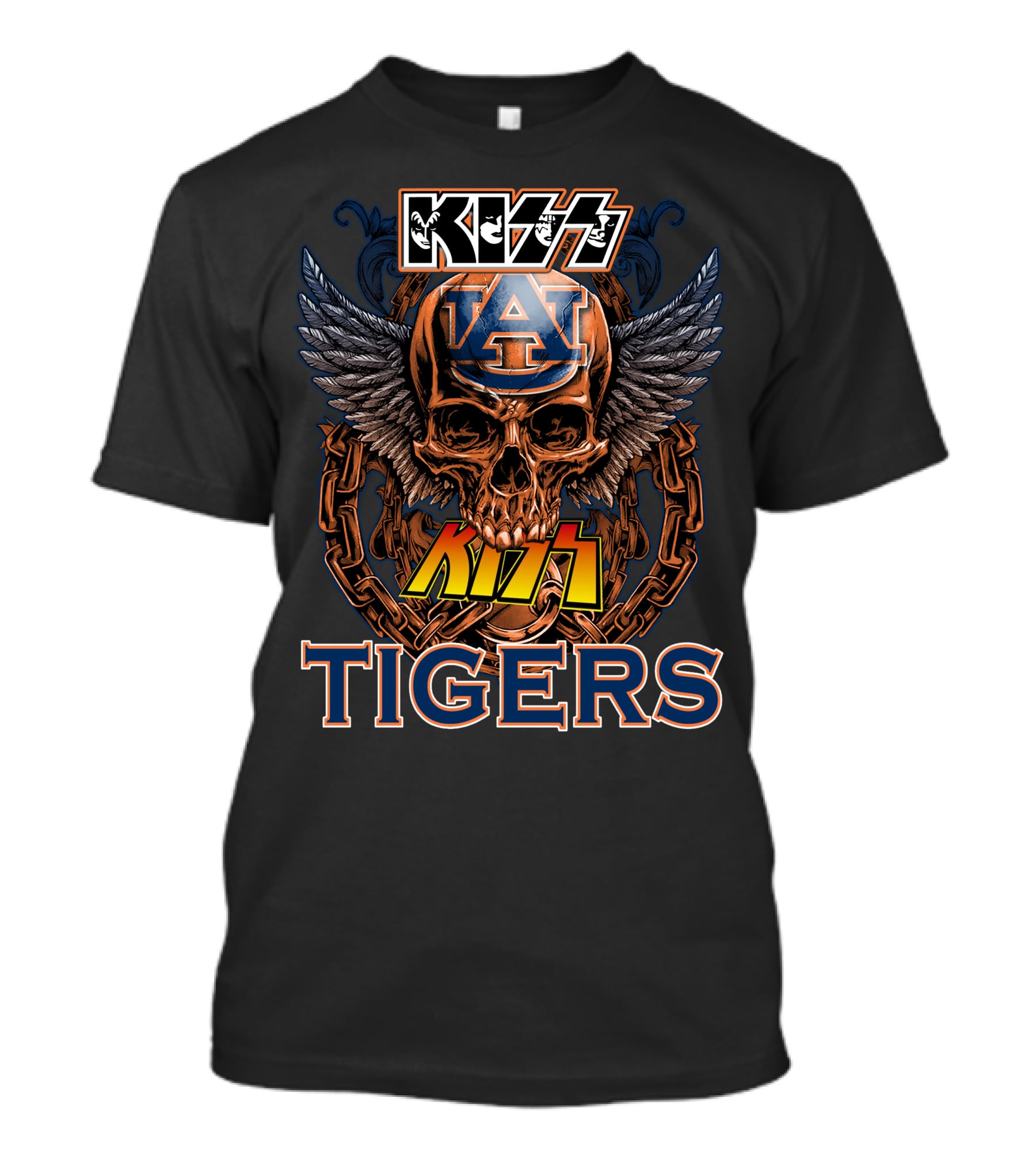 Kiss Auburn Tigers Skull With Chains And Wings T-Shirt