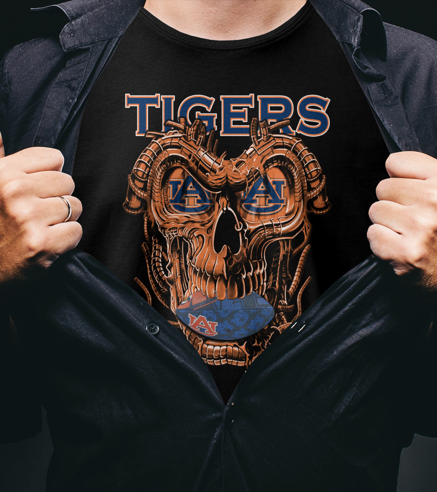Auburn Tigers Robotics Skull Football T-Shirt
