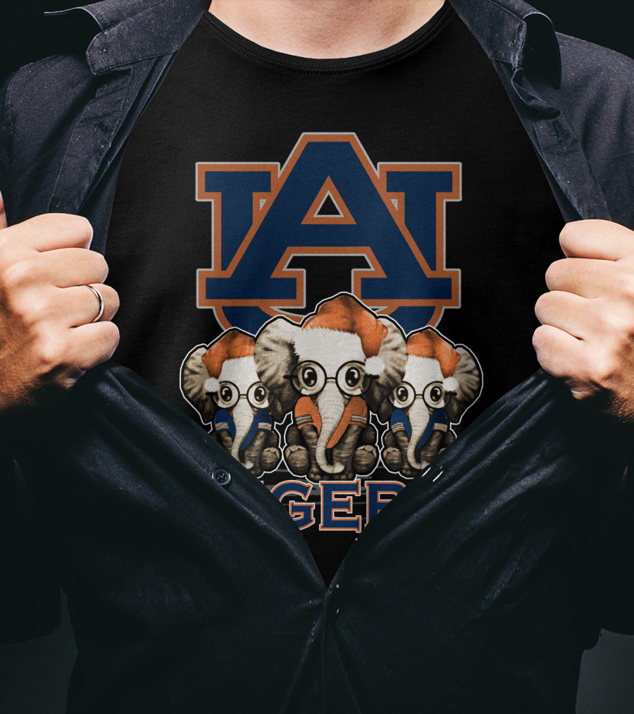 Auburn Tigers Elephant Christmas Santa Hat Trio T-Shirt
