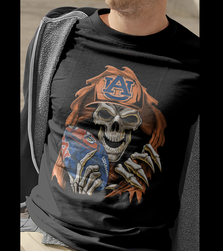 Skullbong Auburn Tigers Skeleton Holding Football Auburn University T-Shirt