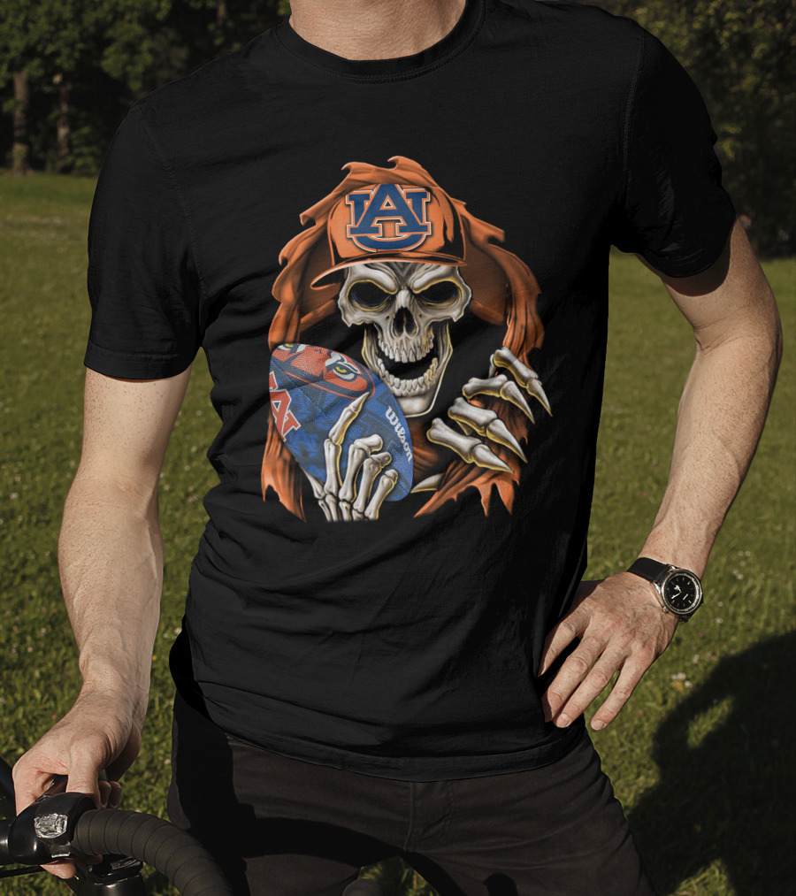 Skullbong Auburn Tigers Skeleton Holding Football Auburn University T-Shirt