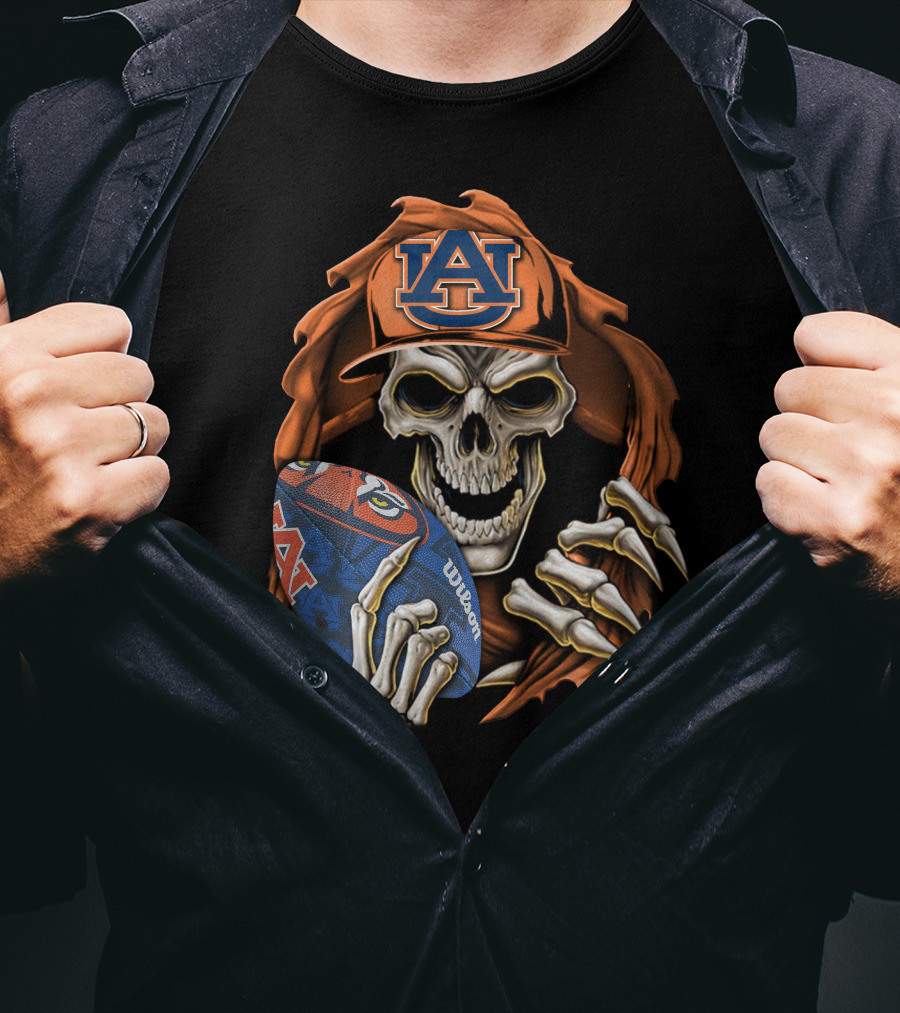 Skullbong Auburn Tigers Skeleton Holding Football Auburn University T-Shirt
