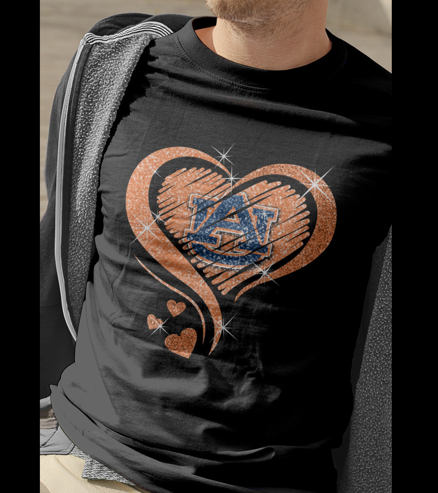 Auburn Tigers Heart With Logo Sparkles T-Shirt