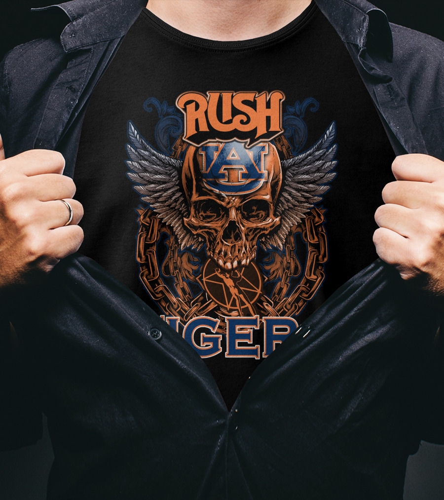 Rush Auburn Tigers Skull Wings Chains T-Shirt