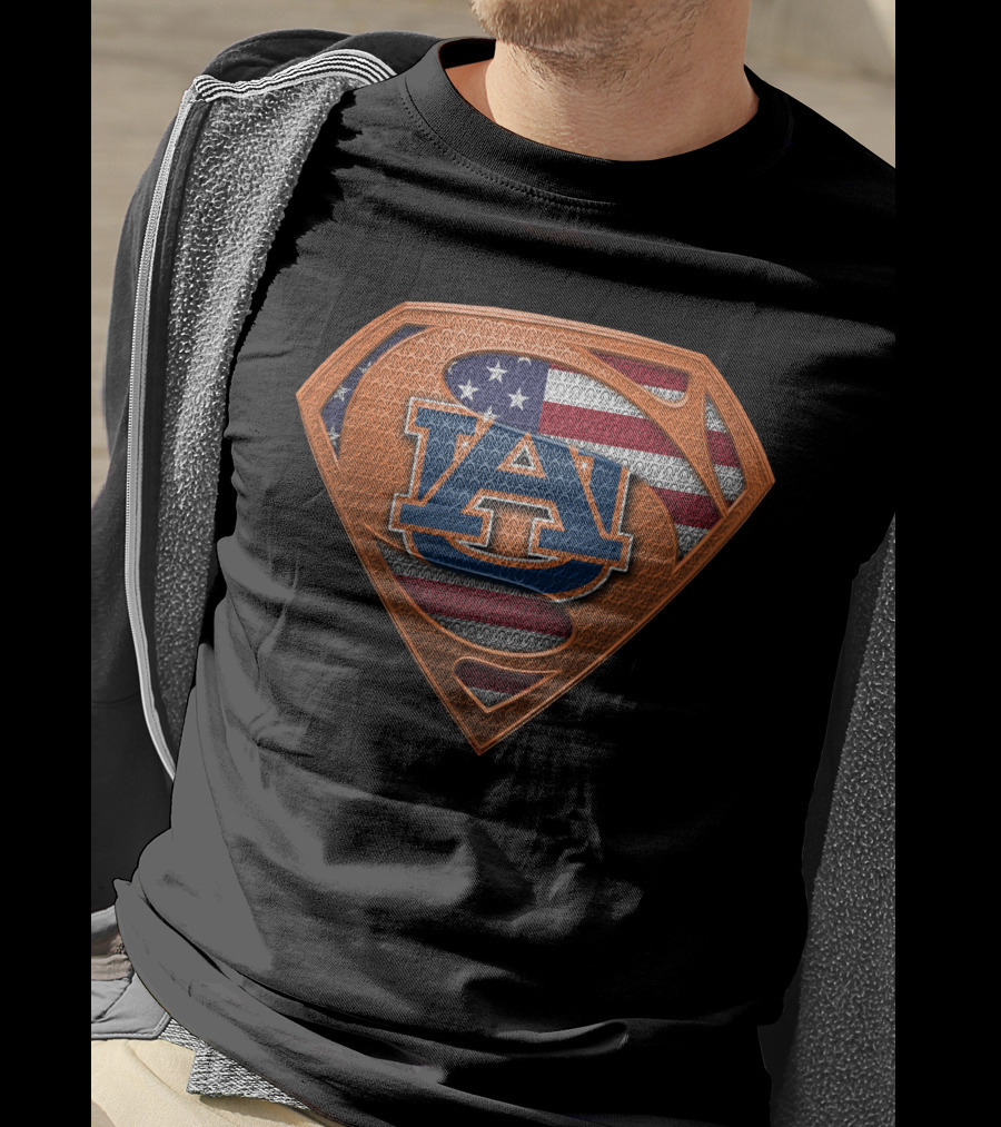 Auburn Tigers American Flag Superman Shield T-Shirt