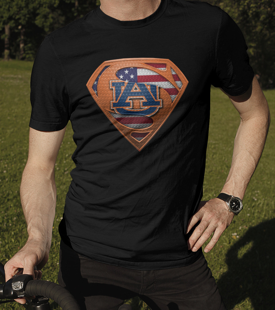 Auburn Tigers American Flag Superman Shield T-Shirt