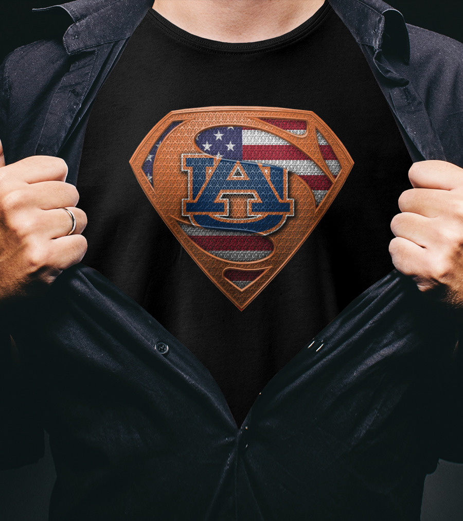 Auburn Tigers American Flag Superman Shield T-Shirt