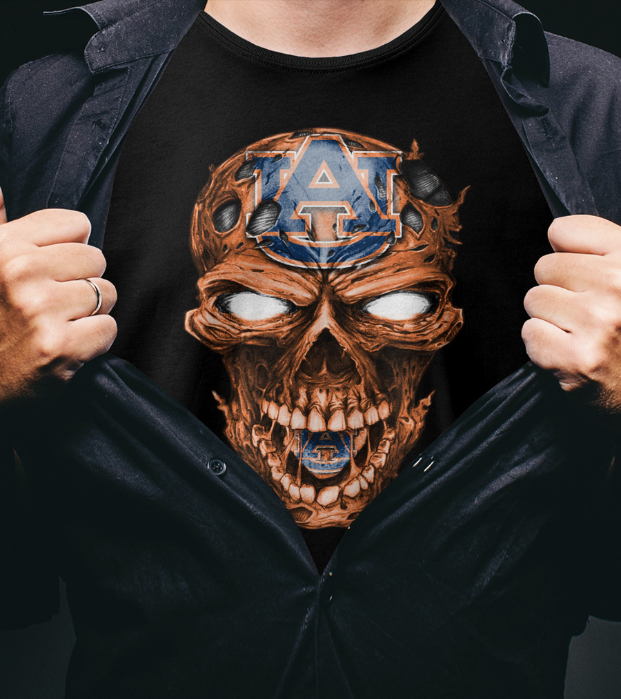 Skull V2 Auburn Tigers A Logo Horror T-Shirt