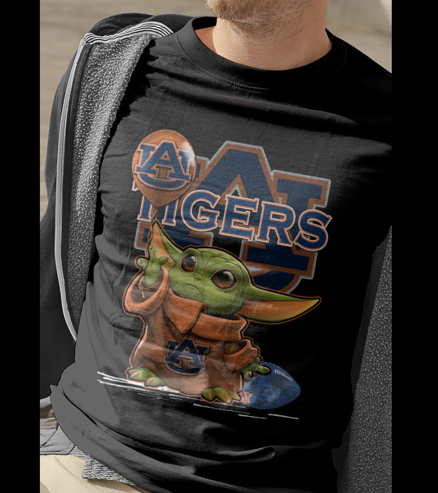 Yoda V1 Auburn Tigers Football Graphic Featuring Iconic Green Character And Au Logos T-Shirt