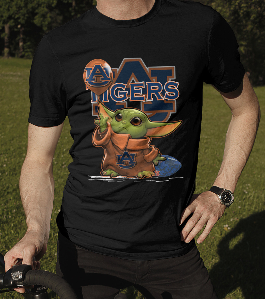Yoda V1 Auburn Tigers Football Graphic Featuring Iconic Green Character And Au Logos T-Shirt