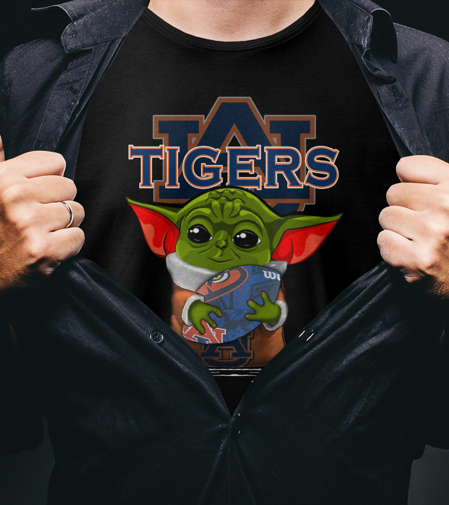Yoda Auburn Tigers Football Fan Alien Creature With Auburn Logo And Football T-Shirt
